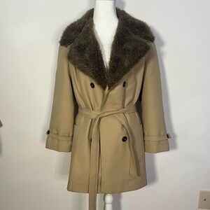 Vintage Tan Coat with Faux Fur Collar